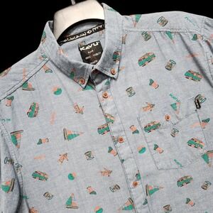 Kavu‎ Shirt Men's XXL (Fits as XL) Blue VW Bus Sailing Camping Skydiving AOP